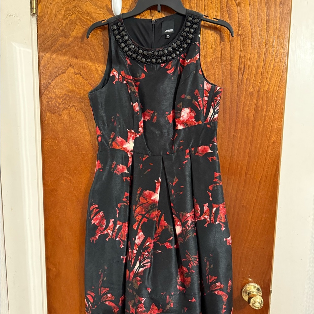 Black and Red Floral Midi Dress